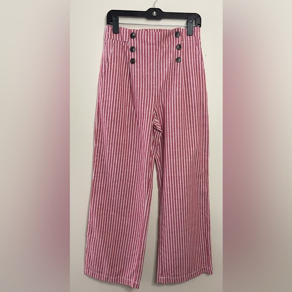 Ci Sono Women’s High Waisted Buttons Linen Blend Wide Leg Pant Sz Large. NWOT - Picture 1 of 17